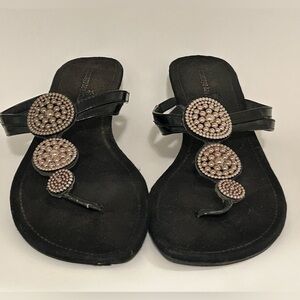 Montego Bay Club Black Sandals with Embellished Accents